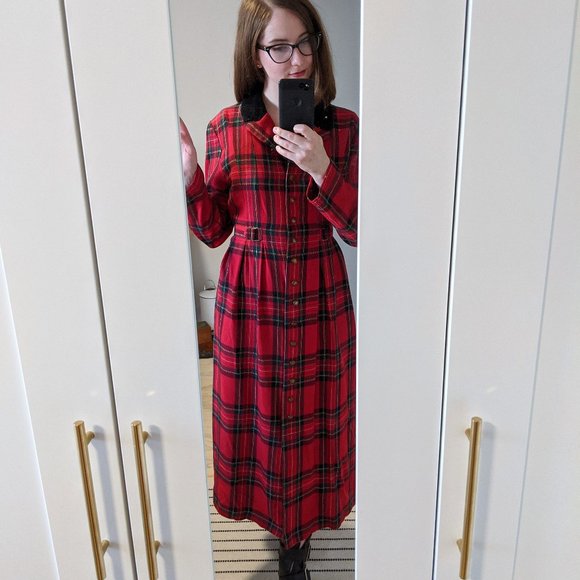 Vintage 80s Plaid Jessica Howard Tie Back Dress - Picture 3 of 7